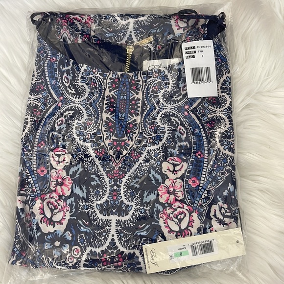 ELIZA J Print Bateau Neck Shift Dress In Ivory/ Navy - Picture 2 of 4